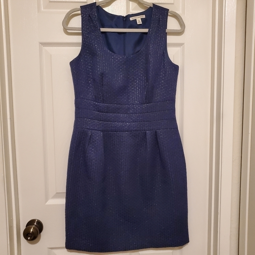 Banana Republic Women's Dress Shimmer Size 8P Shift Tank Navy Blue Career